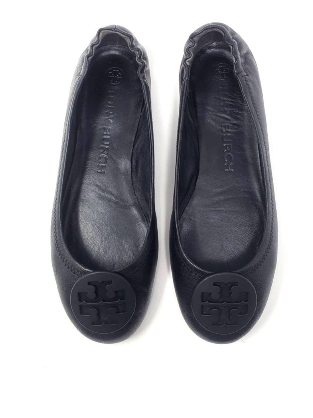 Tory Burch Black Leather Minnie Flats with Logo 8